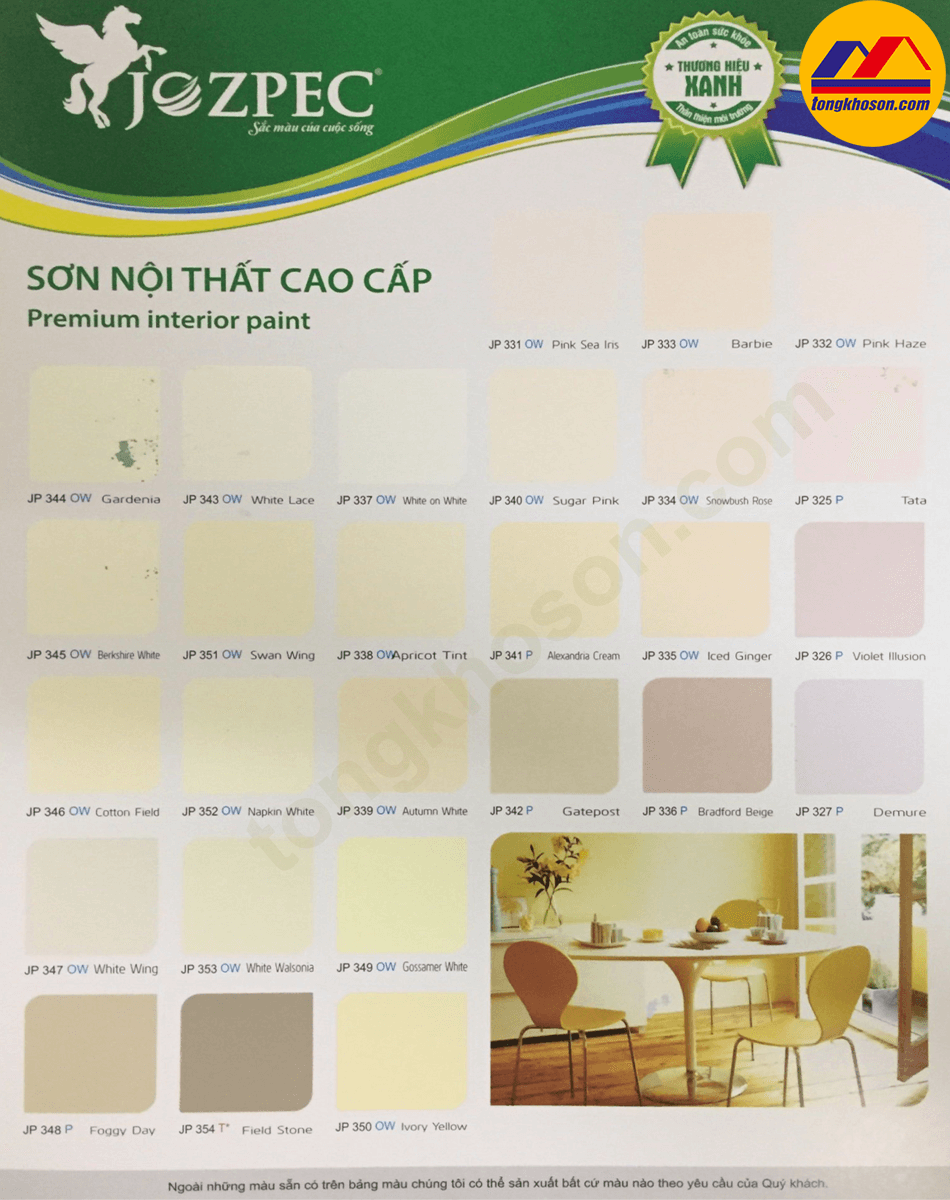 Bảng màu sơn Jozpec nội và ngoại thất