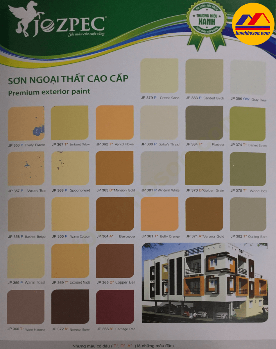 Bảng màu sơn Jozpec nội và ngoại thất