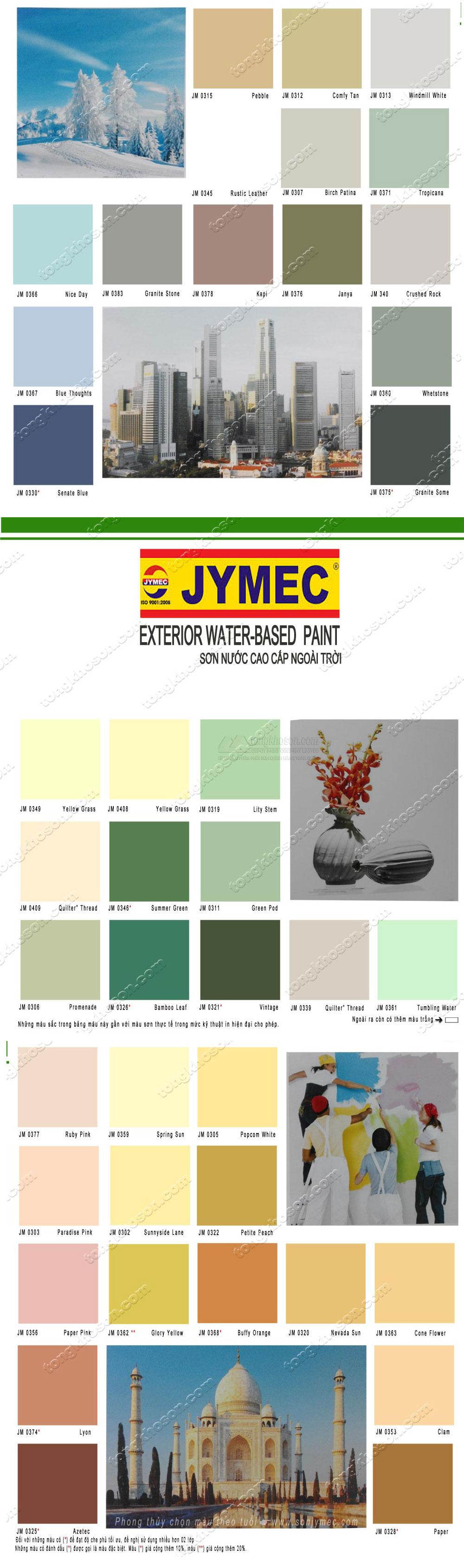 Bảng màu sơn Jymec ngoại thất mịn
