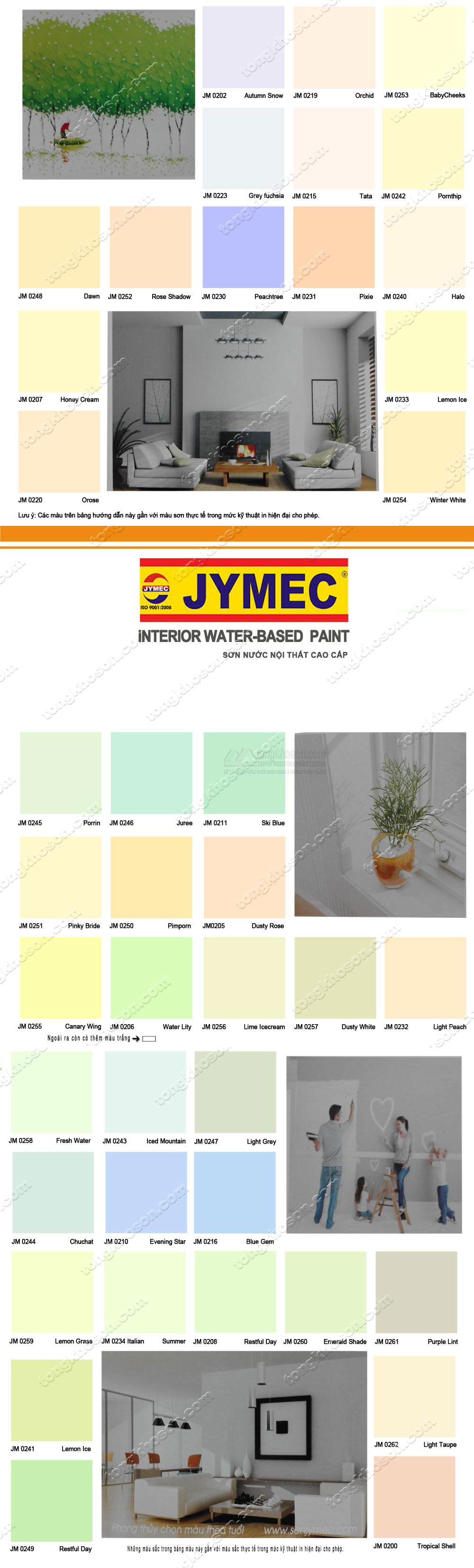 Bảng màu sơn Jymec nội thất mịn