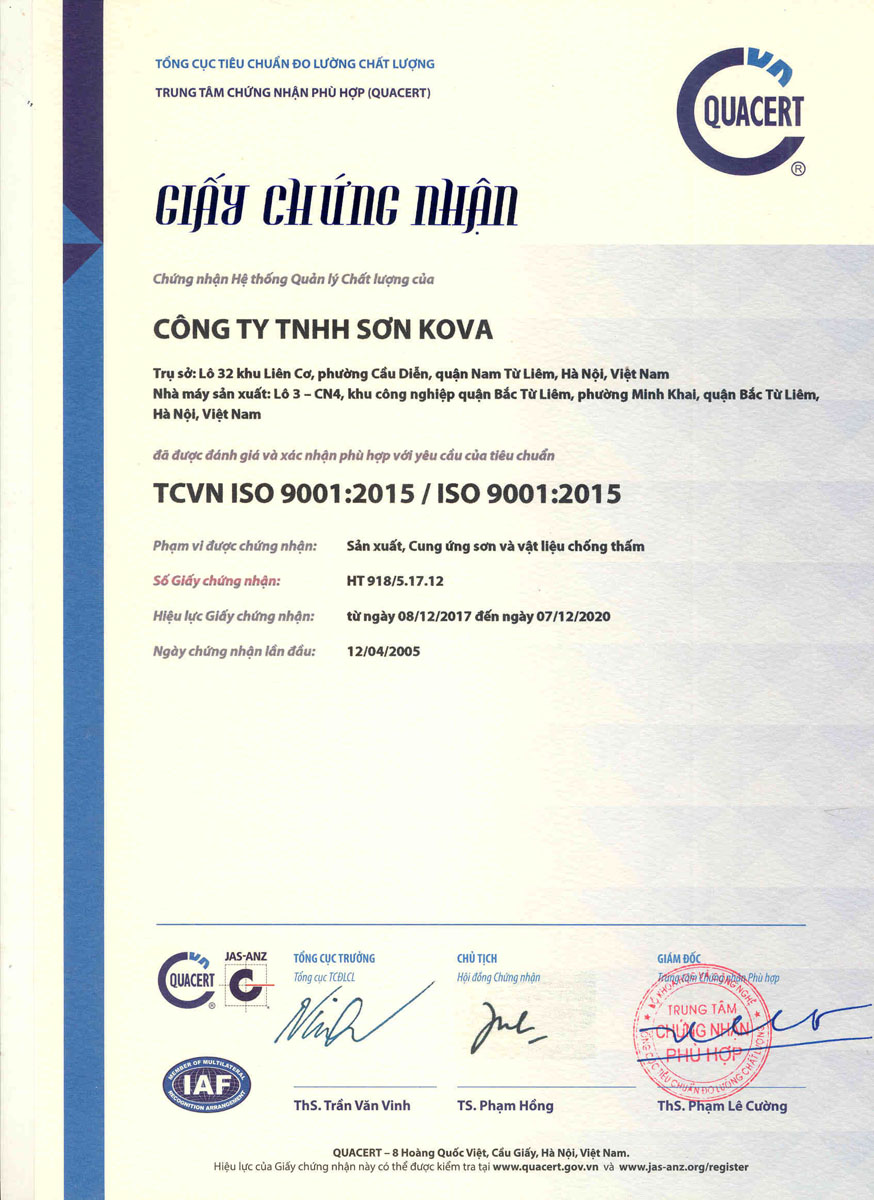 giấy chứng nhận ISO 9001 : 2015 tiếng anh