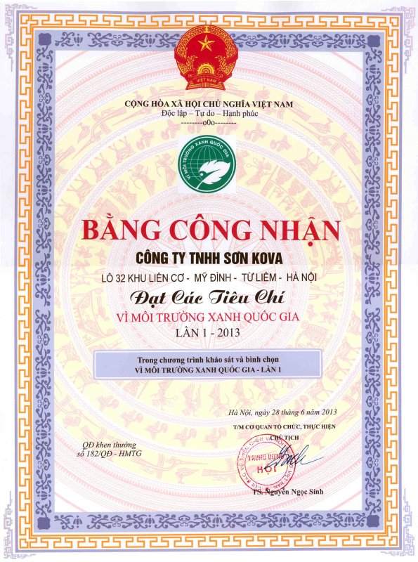 giấy chứng nhận môi trường xanh