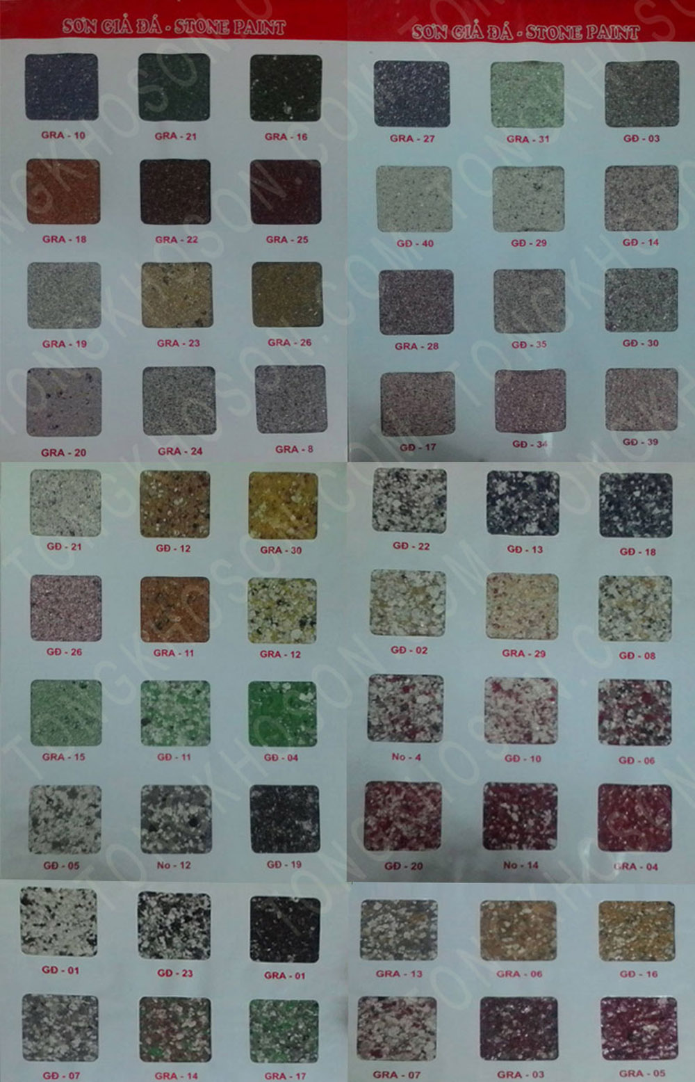 Bảng màu sơn giả đá Kova