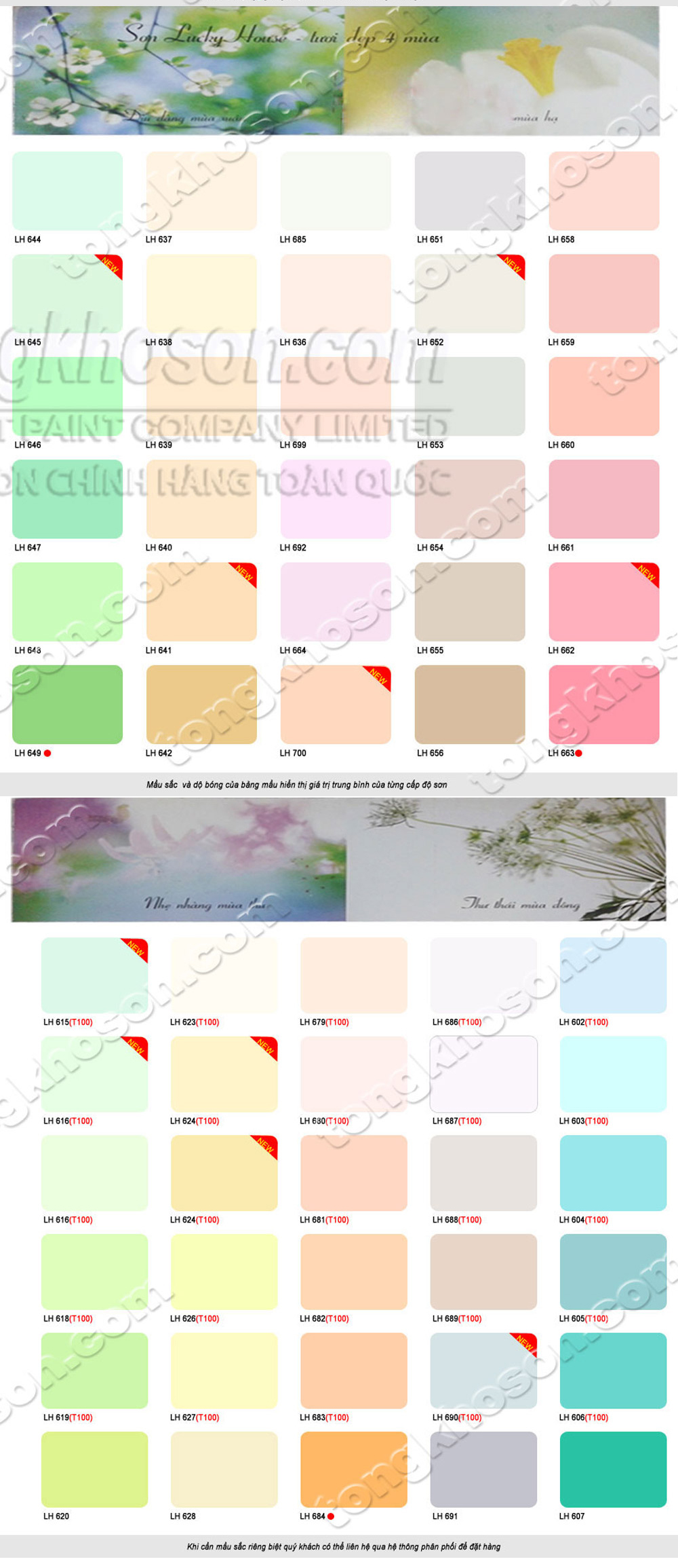 Bảng màu sơn Lucky house nội thất