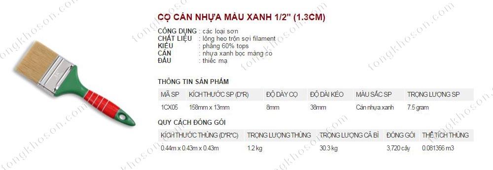 Chổi quét sơn Thanh Bình cán nhựa màu xanh 1.3cm