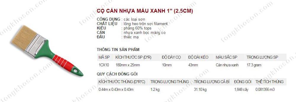 Chổi quét sơn Thanh Bình cán nhựa màu xanh 2.5cm