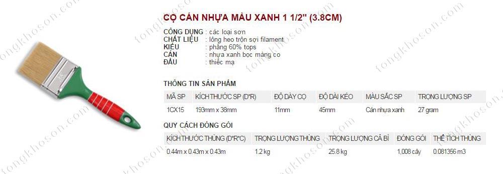 Chổi quét sơn Thanh Bình cán nhựa màu xanh 3.8cm