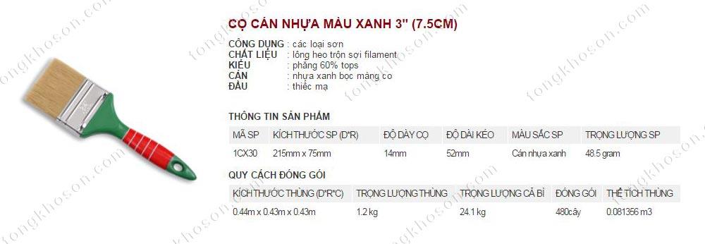 Chổi quét sơn Thanh Bình cán nhựa màu xanh 7.5cm