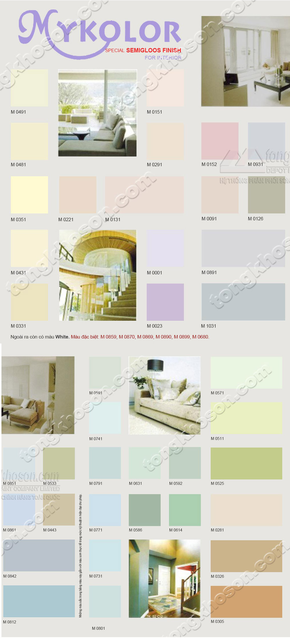 Bảng màu sơn Mykolor semi nội thất 