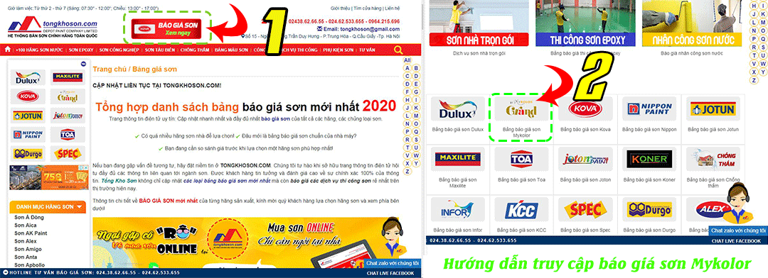 truy cập báo giá mykolor