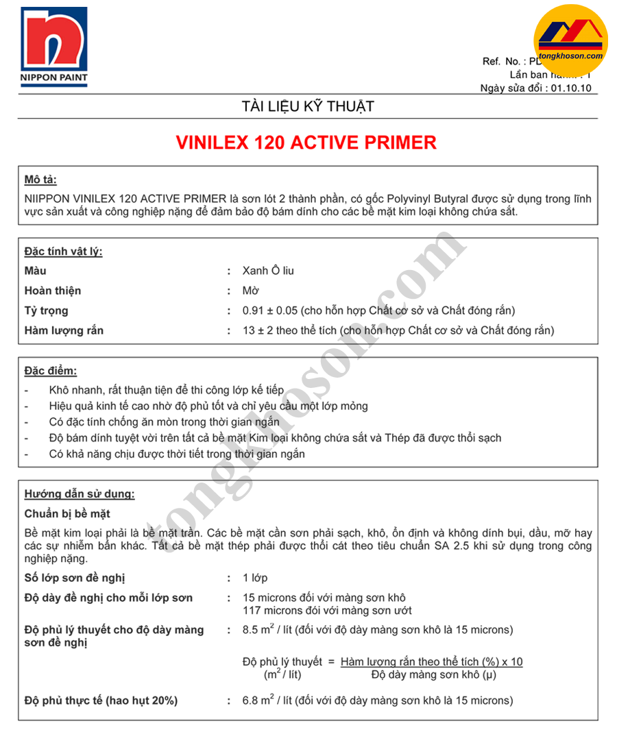 Tài liệu kỹ thuật sơn Nippon Vinilex 120 Active Primer