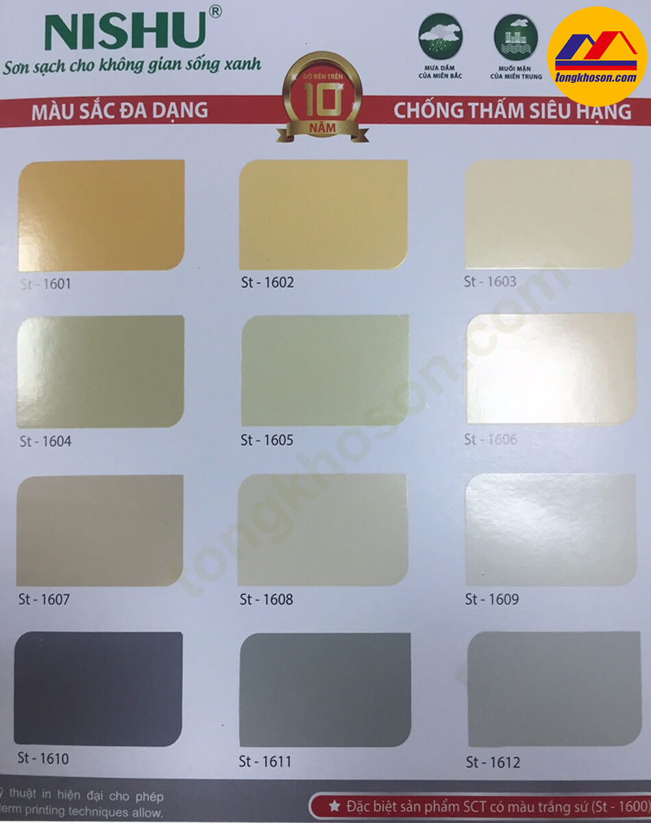 Bảng màu sơn chống thấm màu Nishu