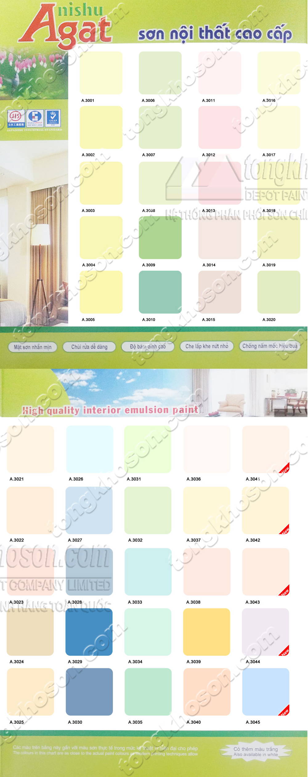 Bảng màu sơn mịn nội thất Nishu Agat