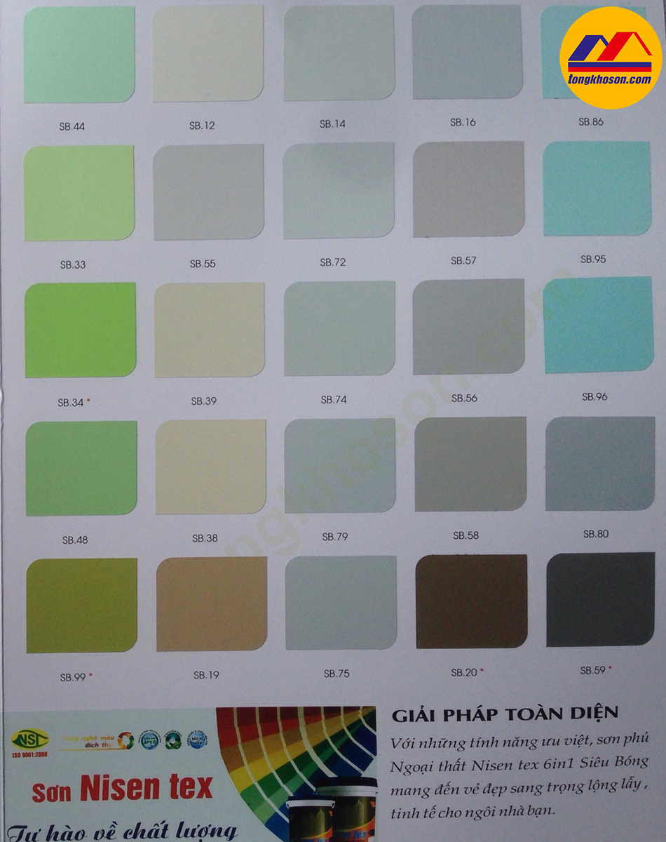 bảng màu sơn siêu bóng ngoài trời Nisentex 6in1 | tongkhoson.com