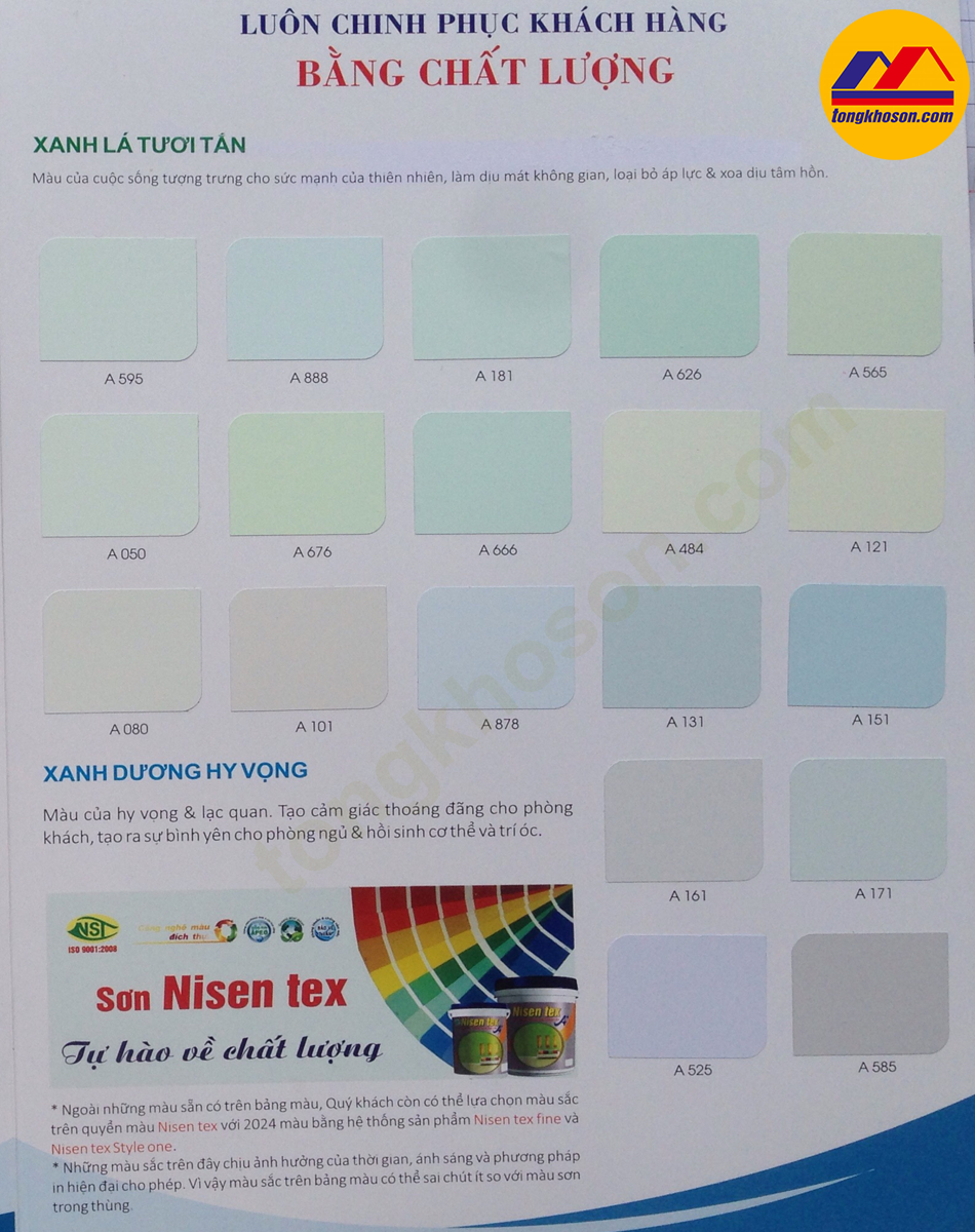 Bảng màu sơn nội thất Nisentex A+ | tongkhoson.com