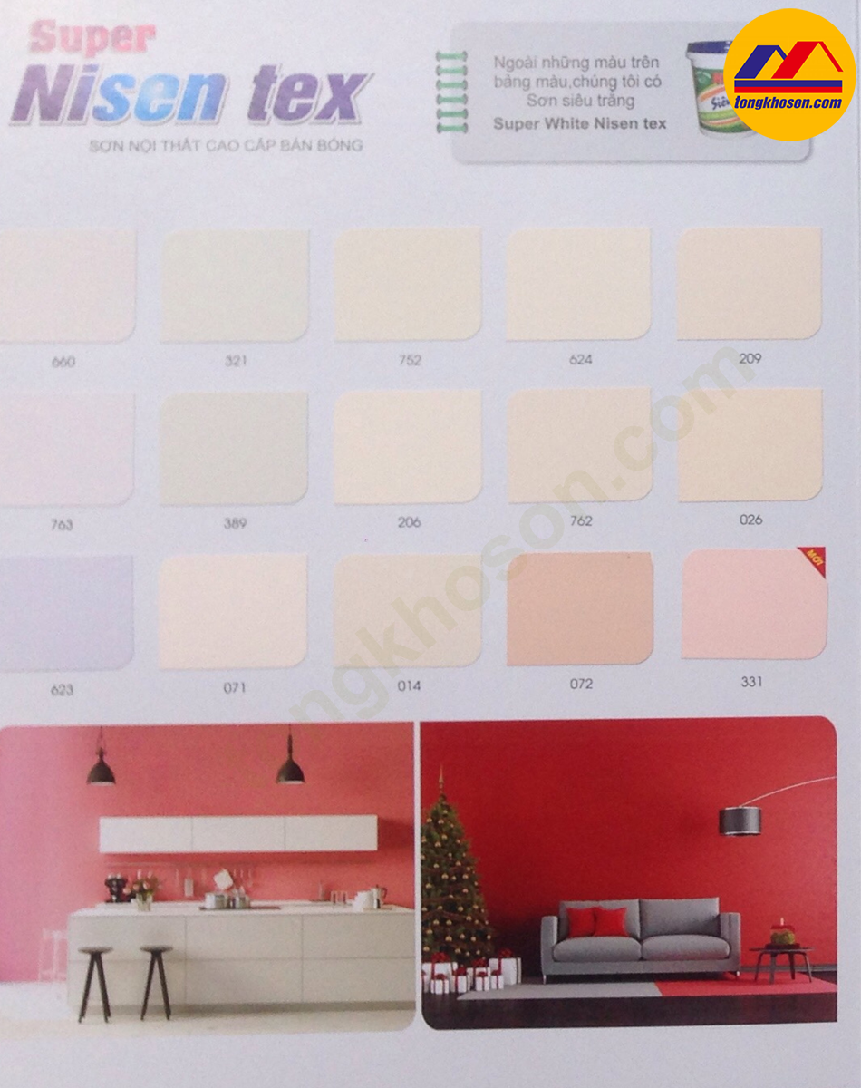 Bảng màu sơn bán bóng nội thất Nisentex Super | tongkhoson.com