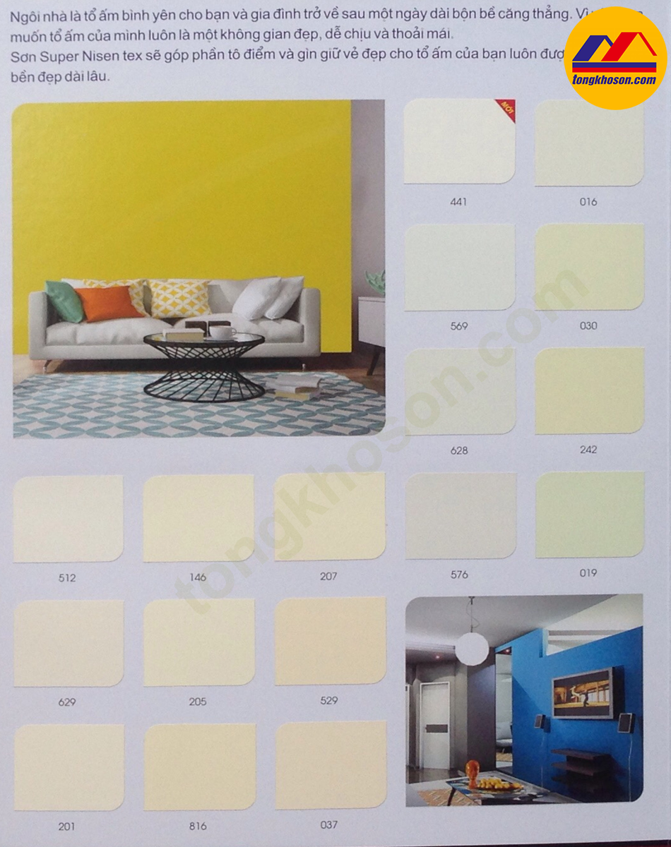 Bảng màu sơn bán bóng trong nhà Nisentex Super | tongkhoson.com