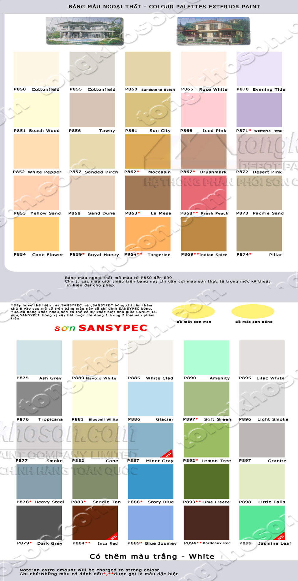 Bảng màu sơn Sansypec ngoại thất