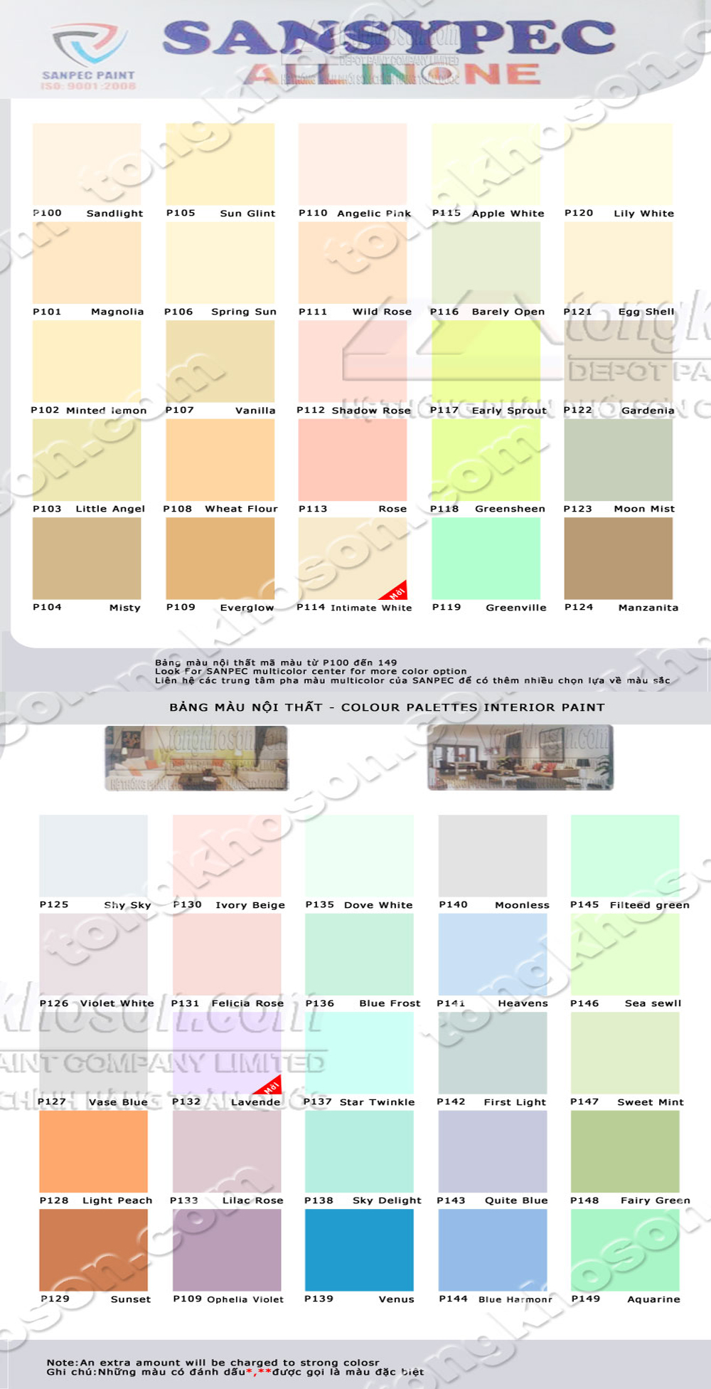 Bảng màu sơn Sansypec nội thất
