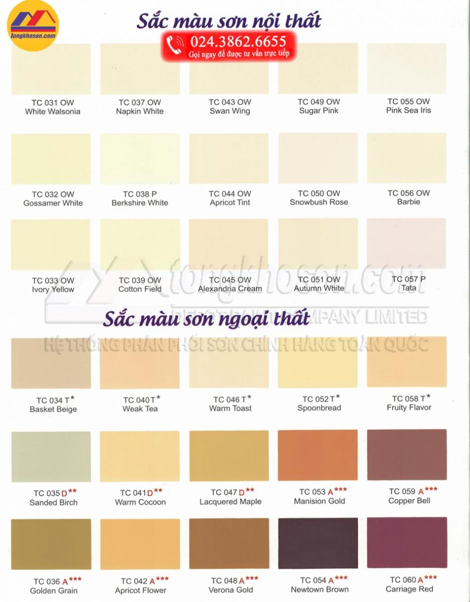 Bảng màu sơn nội thất Tisco - tongkhoson