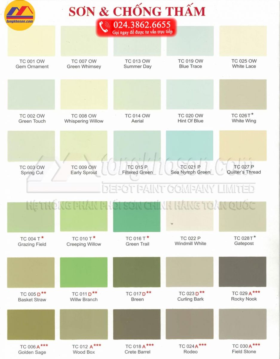 Bảng màu sơn và chất chống thấm Tisco - tongkhoson.com