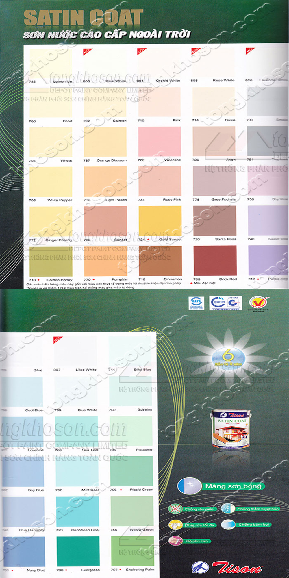 Bảng màu sơn Tison Satin Coat ngoài trời