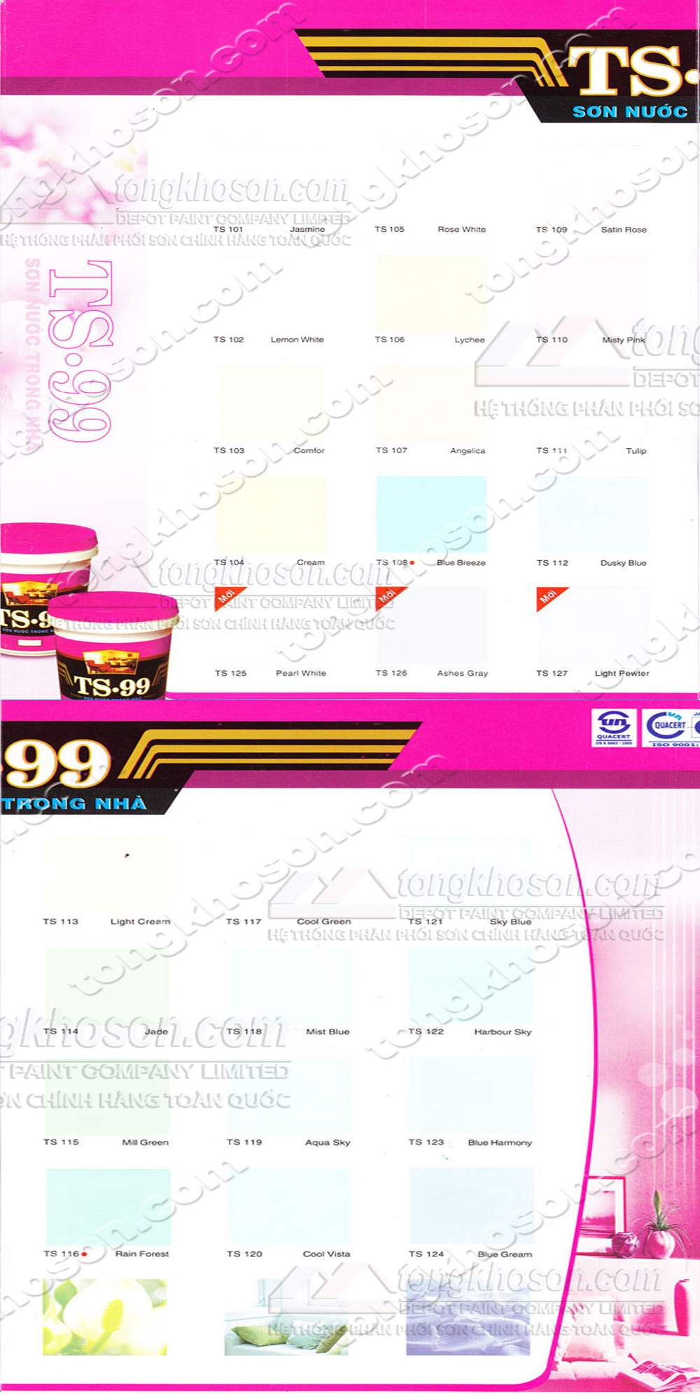 Bảng màu sơn nước trong nhà Tison TS99