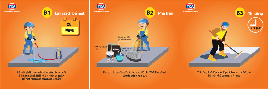 Cách thic ông sơn chống thấm sàn TOA FloorSeal