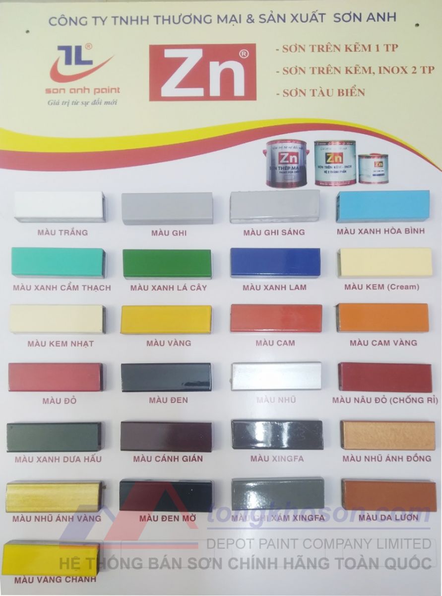 Bảng màu sơn mạ kẽm ZN