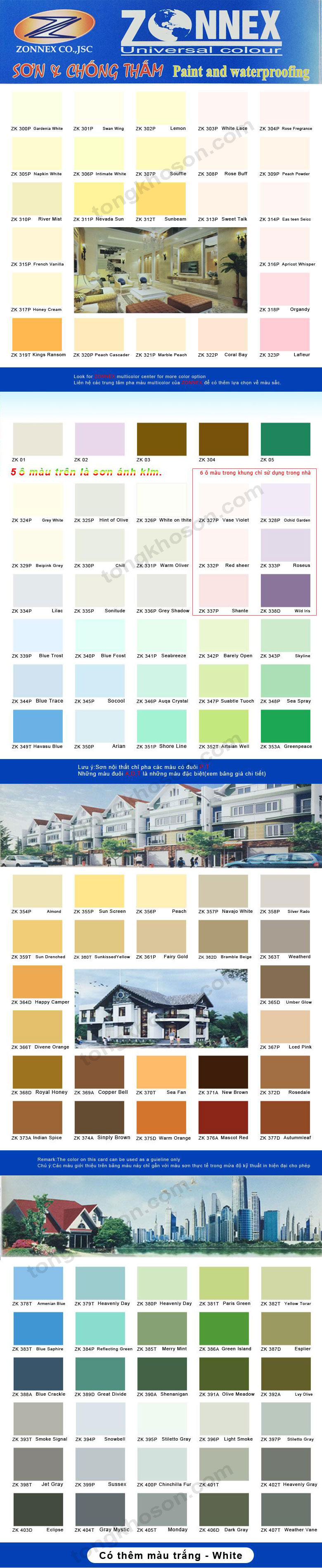 bảng màu sơn Zonnex