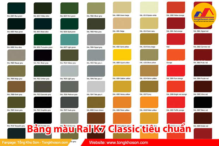 Bảng màu Ral K7 Classic tiêu chuẩn mới nhất