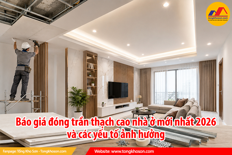 Báo giá đóng trần thạch cao nhà ở mới nhất 2026 và các yếu tố ảnh hưởng