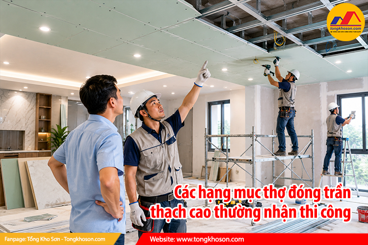 Các hạng mục thợ đóng trần thạch cao thường nhận thi công