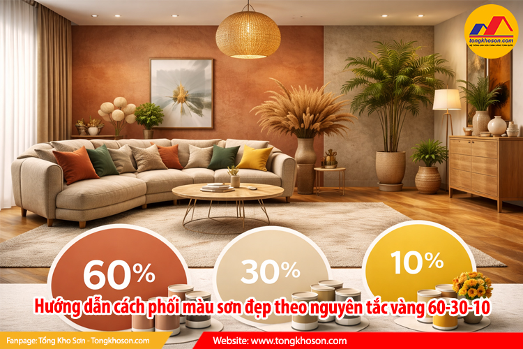 Hướng dẫn cách phối màu sơn theo nguyên tắc vàng 60-30-10