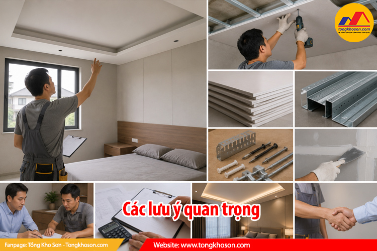 Các lưu ý quan trọng khi thuê thợ đóng trần thạch cao phòng ngủ