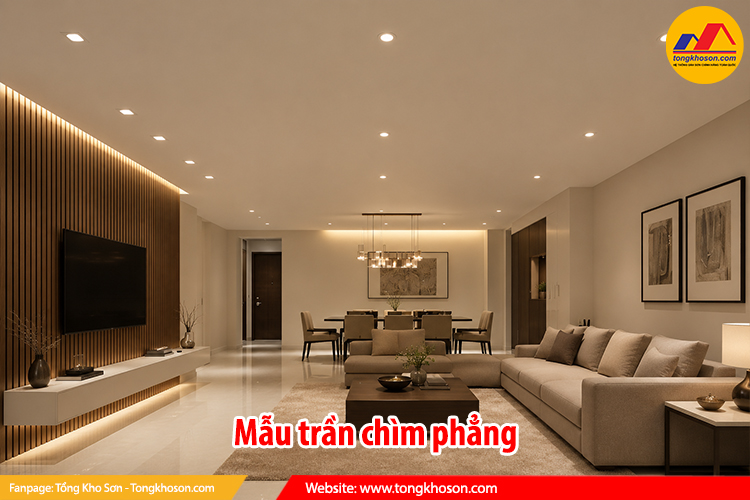 Mẫu trần thạch cao nổi và trần chìm cho phòng khách