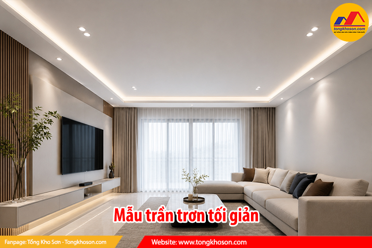 Mẫu trần thạch cao phòng khách đơn giản, hiện đại