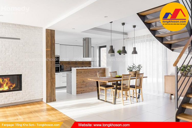 Sơn phòng bếp màu trắng sứ