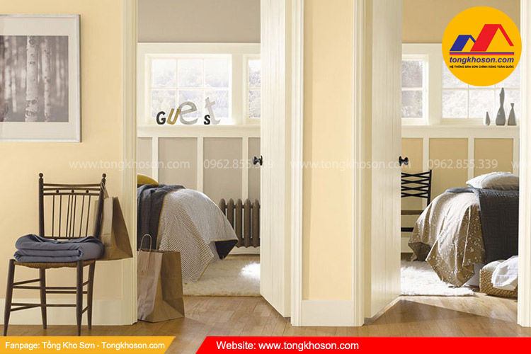 Phòng ngủ màu vàng kem sơn Dulux