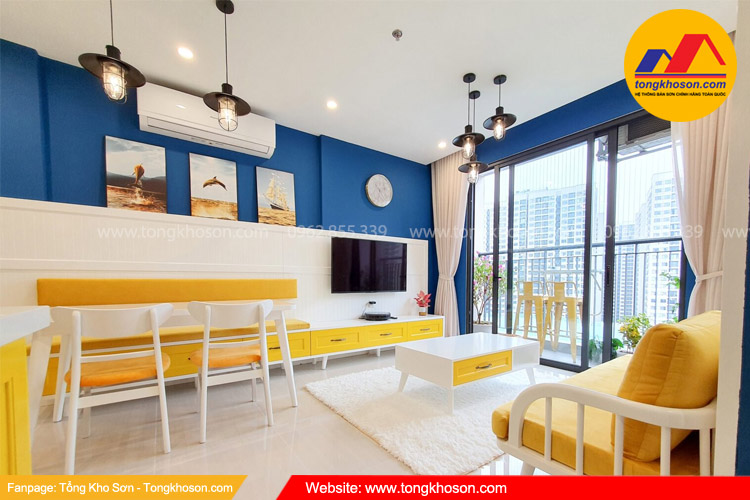 Sơn màu vàng phối với màu tương phản