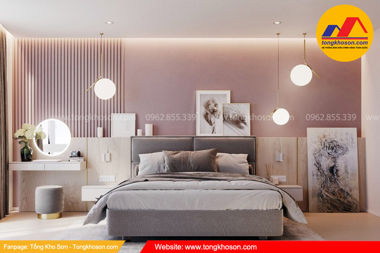 Sơn nhà màu trắng phối với màu hồng