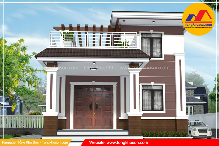 Sơn nhà màu trắng phối với màu nâu