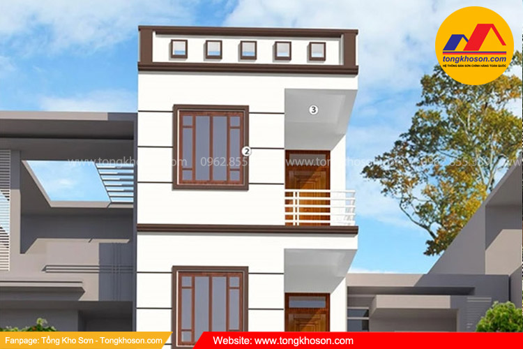 Sơn nhà màu trắng sứ kết hợp màu nâu