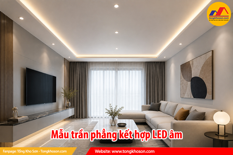 Mẫu trần thạch cao phòng khách đơn giản, hiện đại