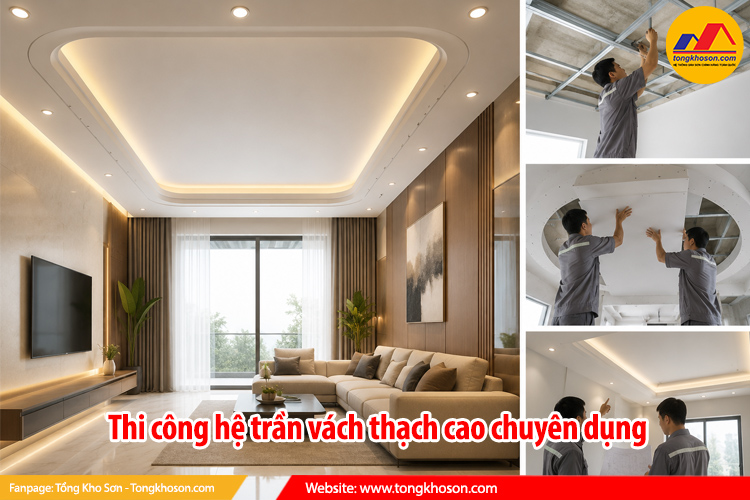 Thi công hệ trần vách thạch cao chuyên dụng