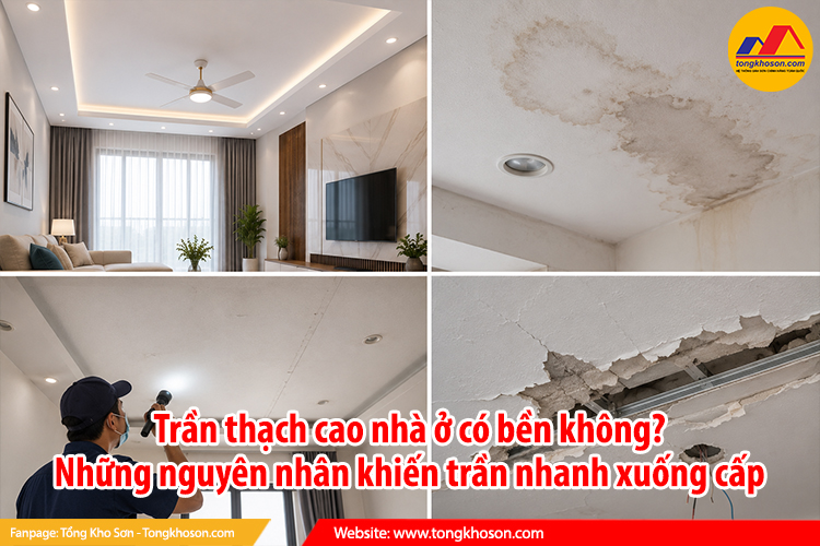 Trần thạch cao nhà ở có bền không? Những nguyên nhân khiến trần nhanh xuống cấp
