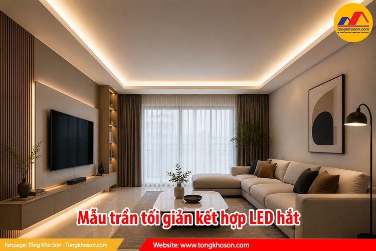 Mẫu trần thạch cao phòng khách đơn giản, hiện đại