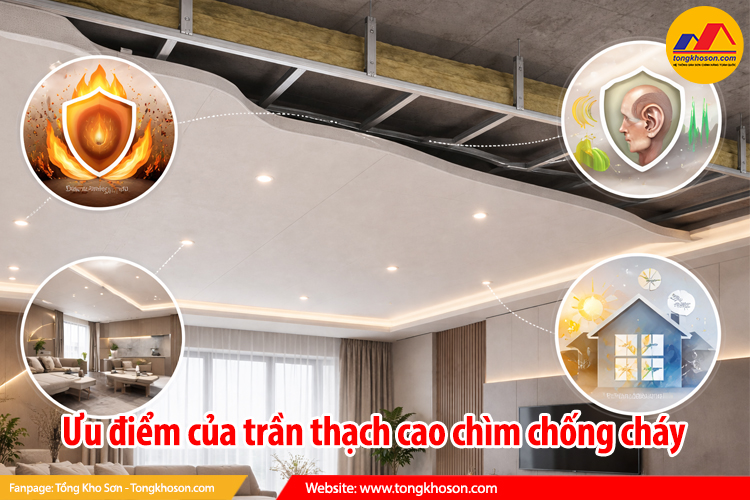 Ưu điểm của trần thạch cao chìm chống cháy