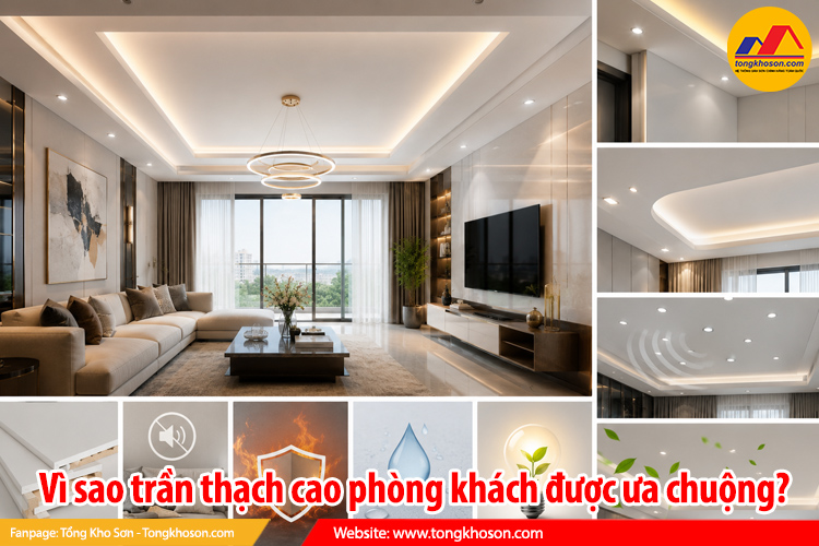 Vì sao trần thạch cao phòng khách được ưa chuộng?